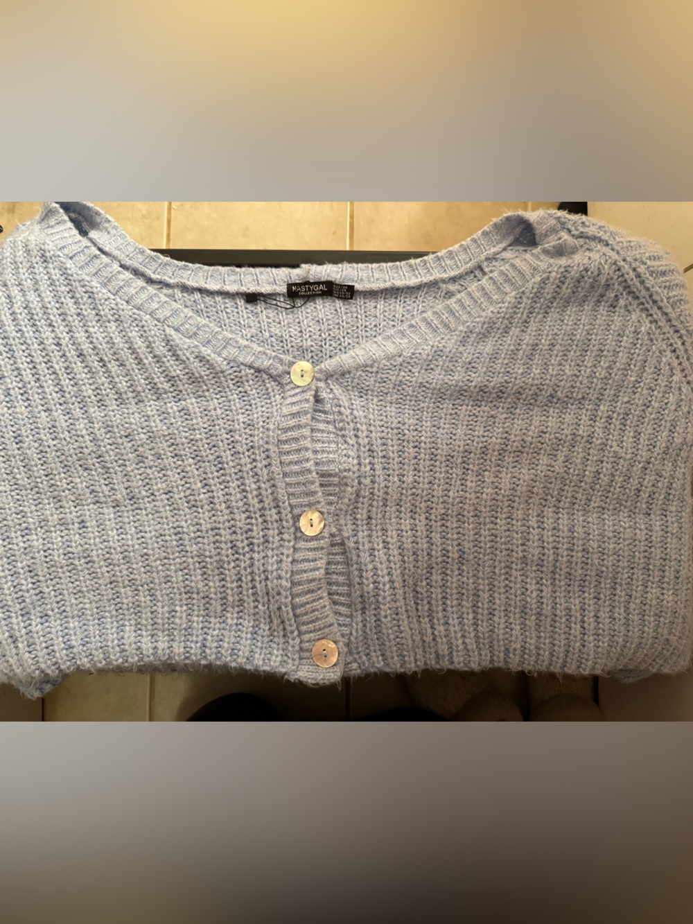 Nasty Gal Light Blue Button-Front Knit Cardigan
